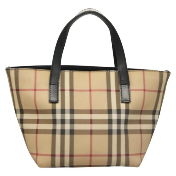 BURBERRY Nova Check Hand Bag PVC Beige Silver Auth - Picture 6 of 16